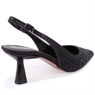 Dagoster DZA07-1240A87 Siyah Taşlı 7 cm İnce Topuklu Abiye Kadın Ayakkabı