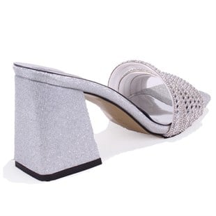 Dagoster DZA07-1284108 Gümüş Topuklu Abiye Kadın Terlik