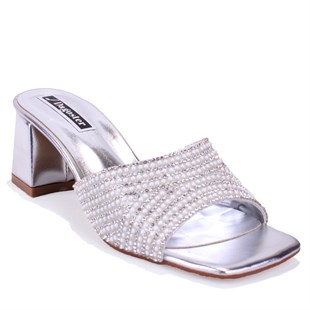 Dagoster DZA07-1296103 Gümüş Topuklu Abiye Kadın Terlik