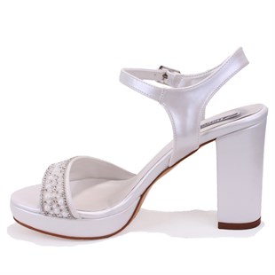 Dagoster DZA07-337140 Sedef Boncuklu 10 cm Kalın Topuklu Platform Kadın Ayakkabı
