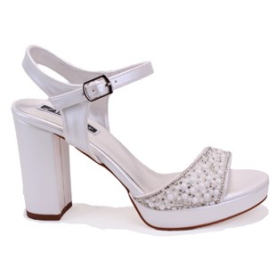 Dagoster DZA07-337140 Sedef Boncuklu 10 cm Kalın Topuklu Platform Kadın Ayakkabı