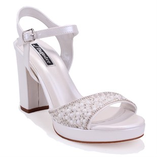 Dagoster DZA07-337140 Sedef Boncuklu 10 cm Kalın Topuklu Platform Kadın Ayakkabı