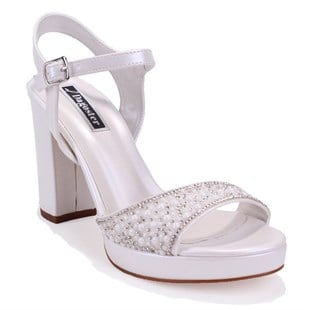 Dagoster DZA07-337140 Sedef Boncuklu 10 cm Kalın Topuklu Platform Kadın Ayakkabı