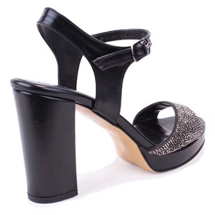 Dagoster DZA07-337140 Siyah Boncuklu 10 cm Kalın Topuklu Platform Kadın Ayakkabı