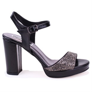 Dagoster DZA07-337140 Siyah Boncuklu 10 cm Kalın Topuklu Platform Kadın Ayakkabı