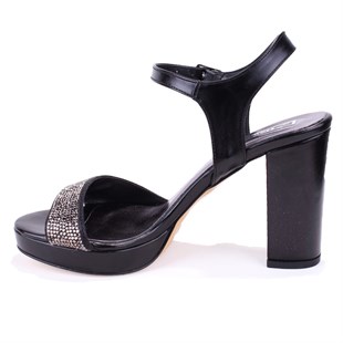 Dagoster DZA07-337140 Siyah Boncuklu 10 cm Kalın Topuklu Platform Kadın Ayakkabı
