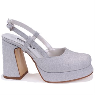 Dagoster DZA07-337560 Gümüş Simli 10 cm Kalın Topuklu Platform Kadın Ayakkabı
