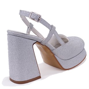 Dagoster DZA07-337560 Gümüş Simli 10 cm Kalın Topuklu Platform Kadın Ayakkabı
