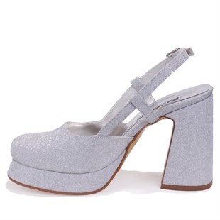 Dagoster DZA07-337560 Gümüş Simli 10 cm Kalın Topuklu Platform Kadın Ayakkabı