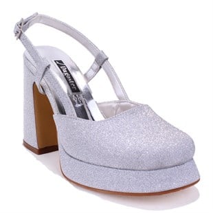 Dagoster DZA07-337560 Gümüş Simli 10 cm Kalın Topuklu Platform Kadın Ayakkabı