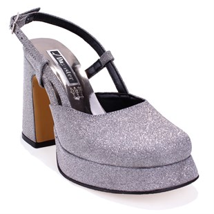 Dagoster DZA07-337560 Platin Simli 10 cm Kalın Topuklu Platform  Kadın Ayakkabı