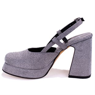 Dagoster DZA07-337560 Platin Simli 10 cm Kalın Topuklu Platform  Kadın Ayakkabı