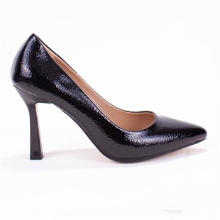 Dagoster DZA07-388451 Siyah Rugan 9 cm İnce Topuklu Stiletto Kadın Ayakkabı