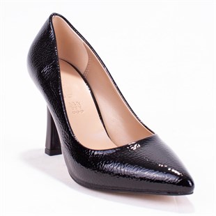Dagoster DZA07-388451 Siyah Rugan 9 cm İnce Topuklu Stiletto Kadın Ayakkabı