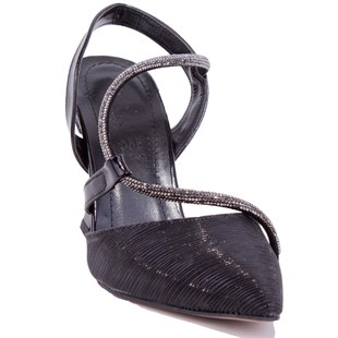 Dagoster DZA07-396155 Siyah Simli 9,5 cm İnceTopuklu Abiye Kadın Ayakkabı