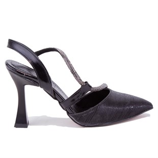 Dagoster DZA07-396155 Siyah Simli 9,5 cm İnceTopuklu Abiye Kadın Ayakkabı