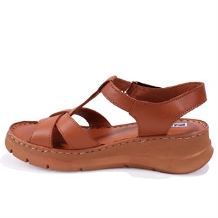 Dagoster DZA07-600015 Taba Günlük Ortopedik Deri Kadın sandalet