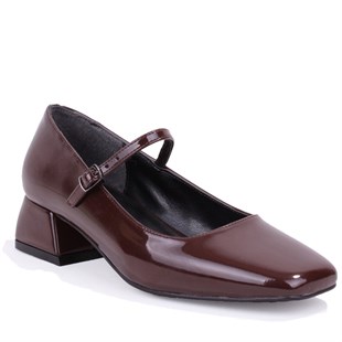 Dagoster DZA07-725101 Kahve Rugan 4 cm Kalın Topuklu Klasik Kadın Ayakkabı