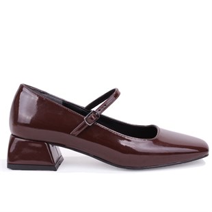 Dagoster DZA07-725101 Kahve Rugan 4 cm Kalın Topuklu Klasik Kadın Ayakkabı