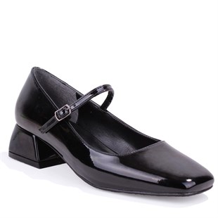 Dagoster DZA07-725101 Siyah Rugan 4 cm Kalın Topuklu Klasik Kadın Ayakkabı