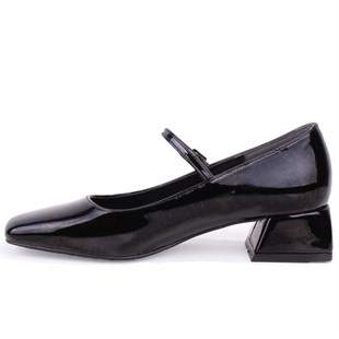 Dagoster DZA07-725101 Siyah Rugan 4 cm Kalın Topuklu Klasik Kadın Ayakkabı