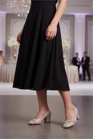 Dagoster DZA07-725541 Bej 6 cm Kalın Topuklu Klasik Kadın Ayakkabı