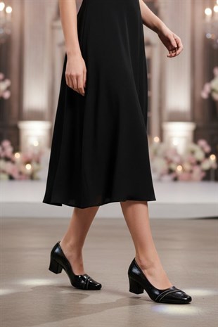 Dagoster DZA07-725541 Siyah 6 cm Kalın Topuklu Klasik Kadın Ayakkabı