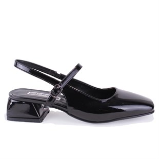 Dagoster DZA07-81500 Siyah Rugan 4,5 cm Kalın Topuklu Klasik Kadın Ayakkabı