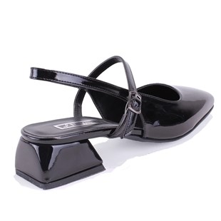Dagoster DZA07-81500 Siyah Rugan 4,5 cm Kalın Topuklu Klasik Kadın Ayakkabı