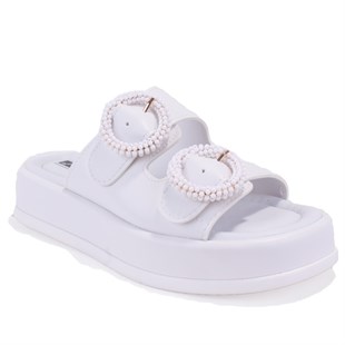 Dagoster DZA07-890784 Beyaz Ortopedik Günlük Taşlı  Kadın Terlik