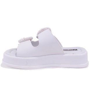 Dagoster DZA07-890784 Beyaz Ortopedik Günlük Taşlı  Kadın Terlik