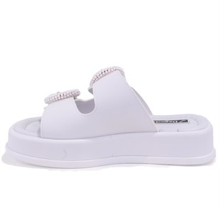 Dagoster DZA07-890784 Beyaz Ortopedik Günlük Taşlı  Kadın Terlik