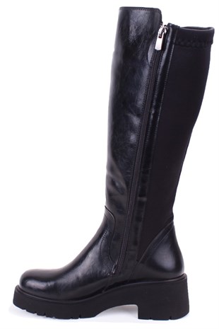 Dagoster DZA07-8961105 Siyah Rugan Günlük Streçli Düz Topuk Kadın Çizme