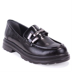 Dagoster DZA07-90814 Siyah Rugan Günlük Loafer  Kadın Ayakkabı
