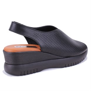 Dagoster DZA07-9972521405 Siyah Günlük Ortopedik Deri Kadın sandalet