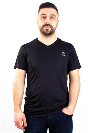 Kinetix SN-222 Neck Siyah Günlük Erkek V Yaka Tişört
