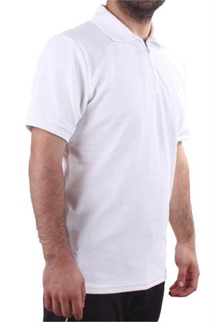 Twister 2290 Ekru Günlük Kısa Kol Normal Kesim Pamuklu Fermuarlı Polo Yaka Erkek Tişört