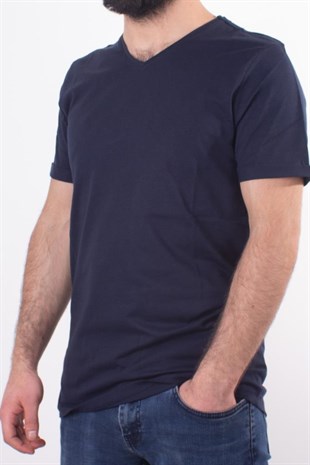 TWİSTER JEANS 1827 LACİVERT V  YAKA ERKEK T-SHİRT