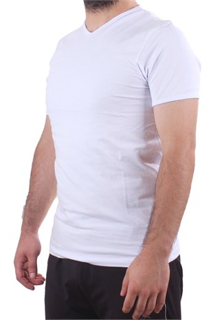 Twister Jeans 2302 Beyaz Günlük Pamuklu Basıc V Yaka Erkek Tişört