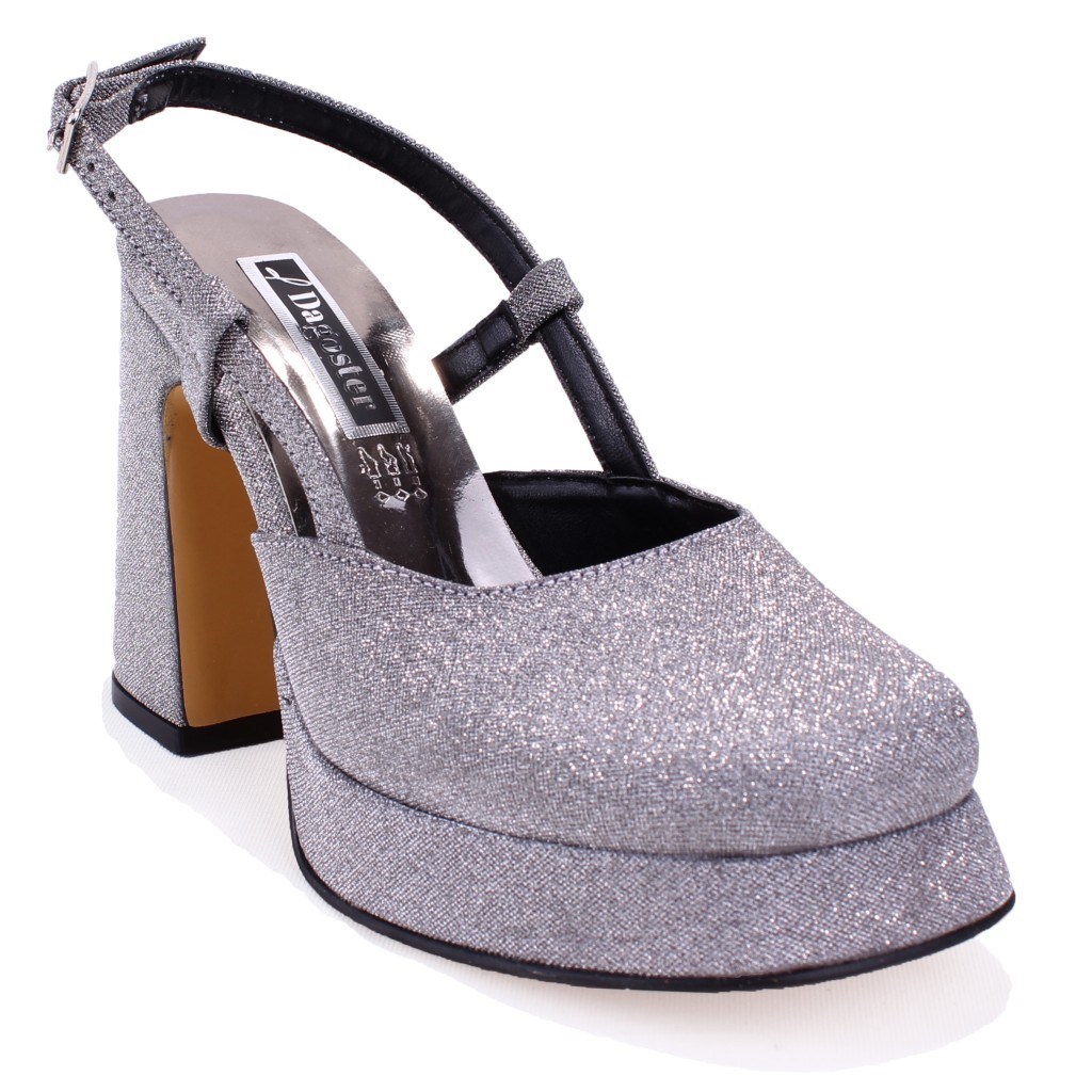 Dagoster DZA07-337560 Platin Simli 10 cm Kalın Topuklu Platform  Kadın Ayakkabı