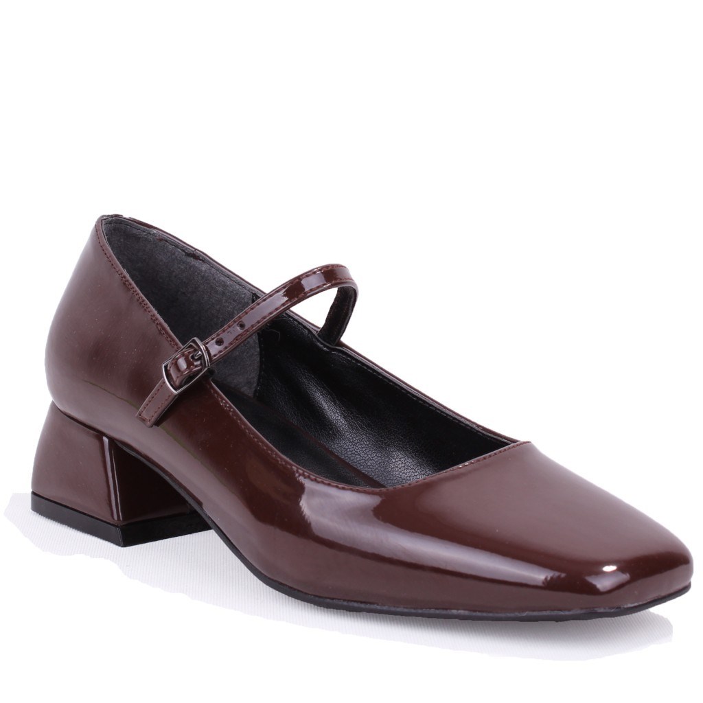 Dagoster DZA07-725101 Kahve Rugan 4 cm Kalın Topuklu Klasik Kadın Ayakkabı