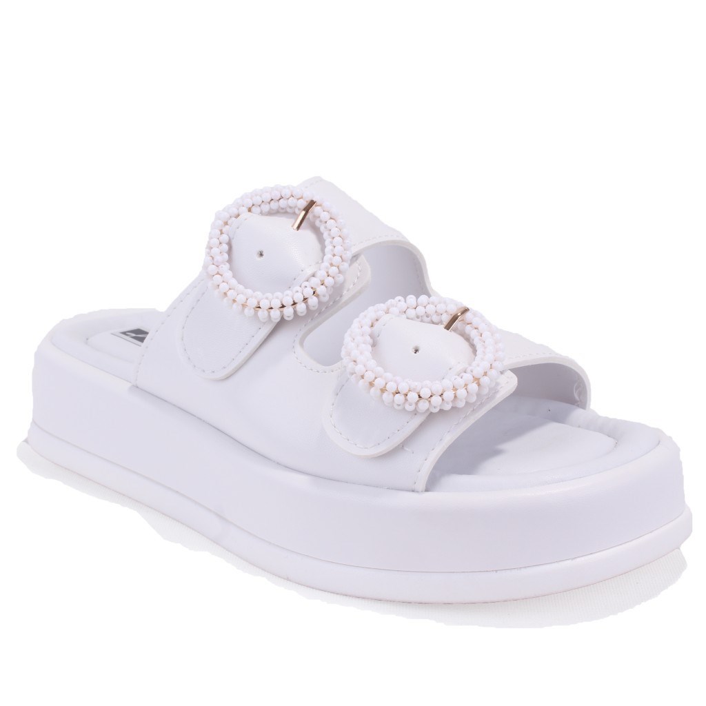 Dagoster DZA07-890784 Beyaz Ortopedik Günlük Taşlı  Kadın Terlik