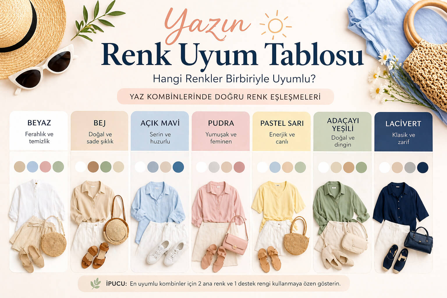 yaz kombinlerinde renk uyumu