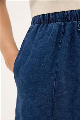 %100 Keten Denim Pantolon Lacivert