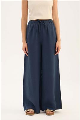 %100 Keten Ekstra Bol Pantolon Lacivert