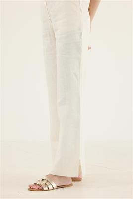 %100 Keten Flare Pantolon Ekru