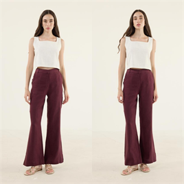 %100 Keten Flare Pantolon Mürdüm