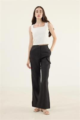 %100 Keten Flare Pantolon Siyah