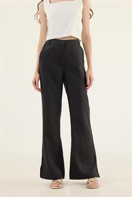 %100 Keten Flare Pantolon Siyah
