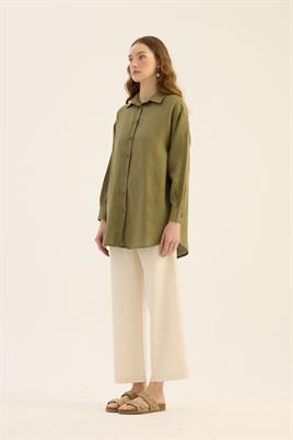 %100 Keten gömlek Haki